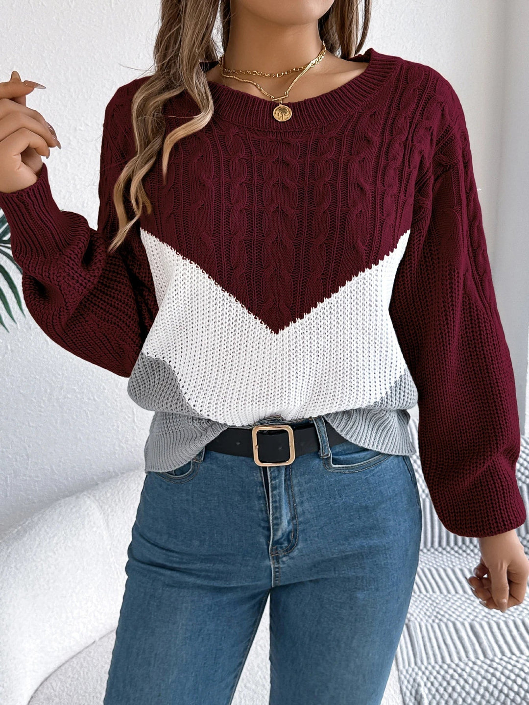 Bondi-Pearl-Harper Chevron Knit | Cosy colourblock jumper 1