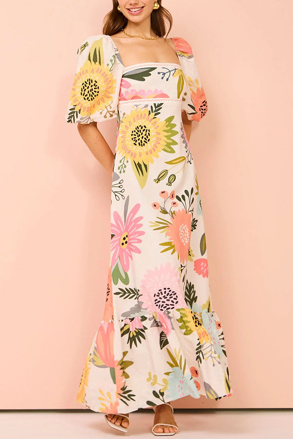 Bondi Pearl Coastal Bloom Puff Sleeve Dress | Summer brunch floral dress 12