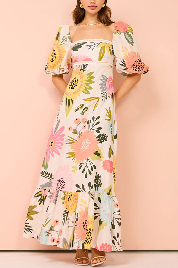 Bondi Pearl Coastal Bloom Puff Sleeve Dress | Summer brunch floral dress 14