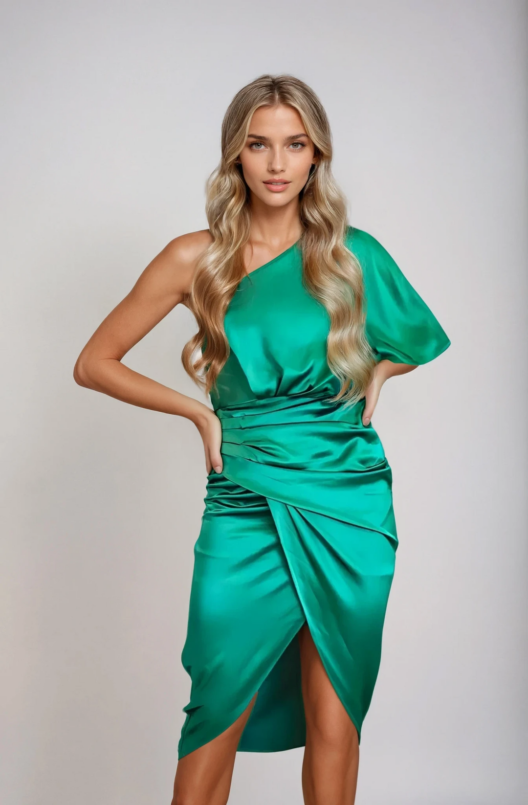 One-shoulder midi jurk dames | Elegante avondjurk met split | Chique feestjurk