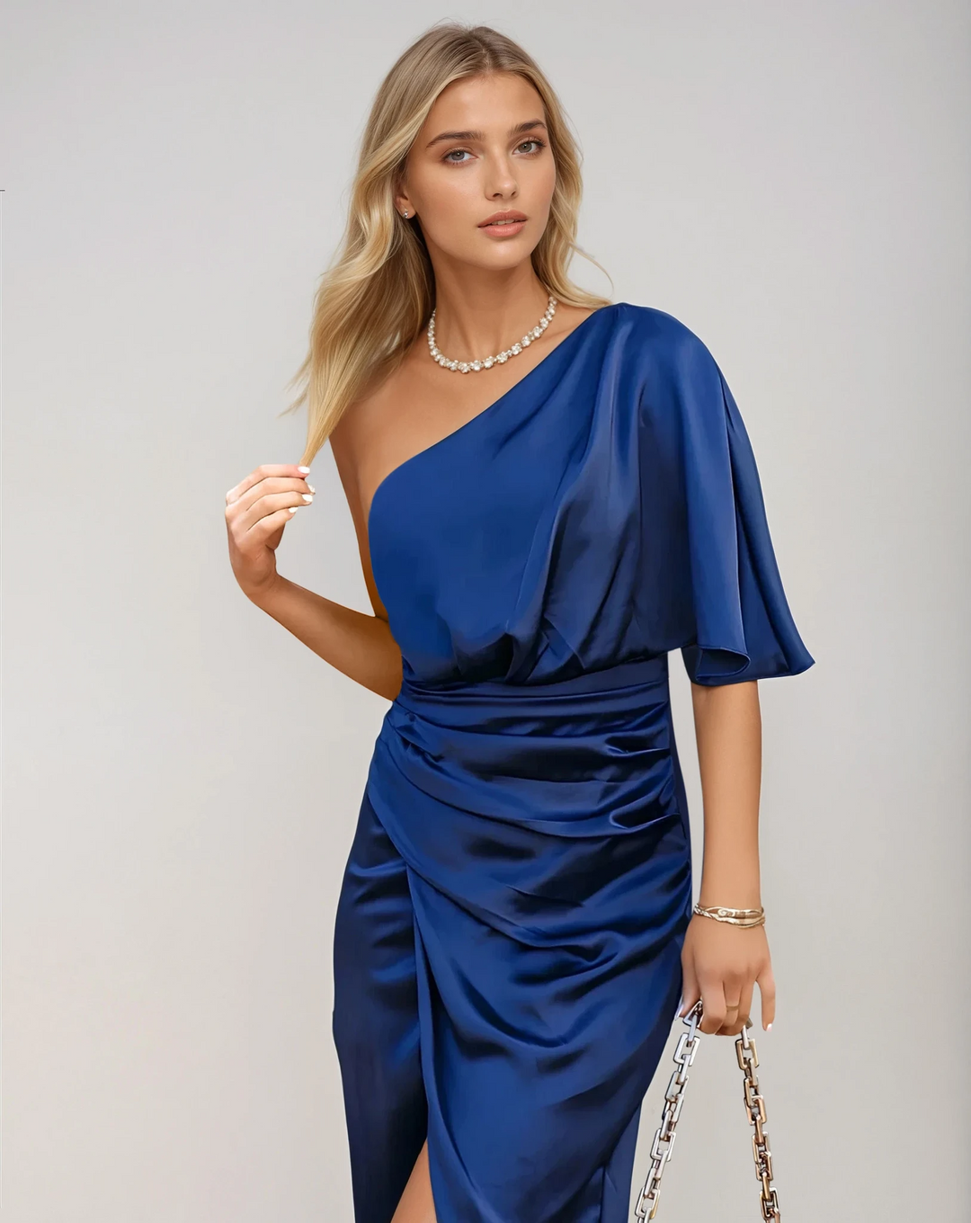 One-shoulder midi jurk dames | Elegante avondjurk met split | Chique feestjurk