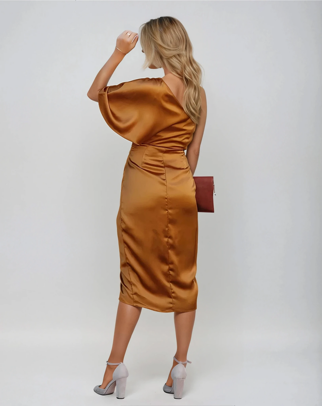 One-shoulder midi jurk dames | Elegante avondjurk met split | Chique feestjurk