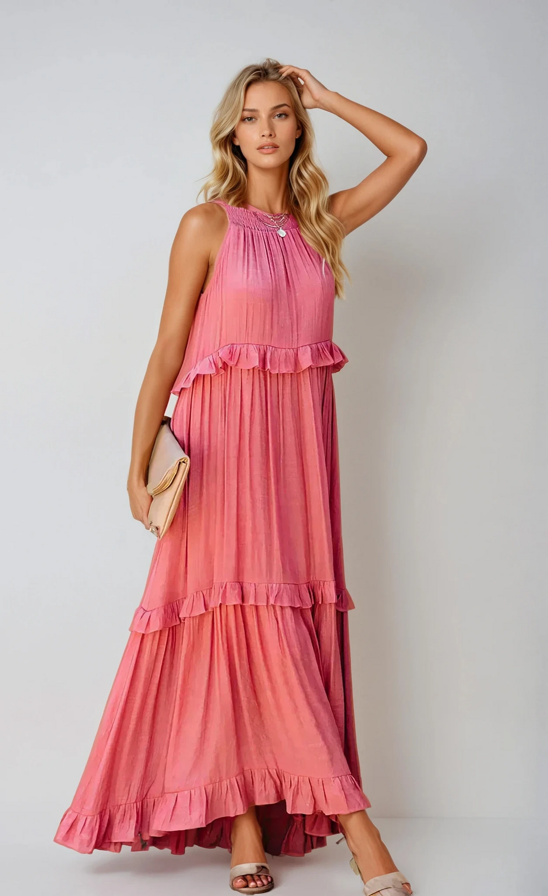 Boho maxi jurk dames | Luchtige lange zomerjurk met ruches | Casual strandjurk
