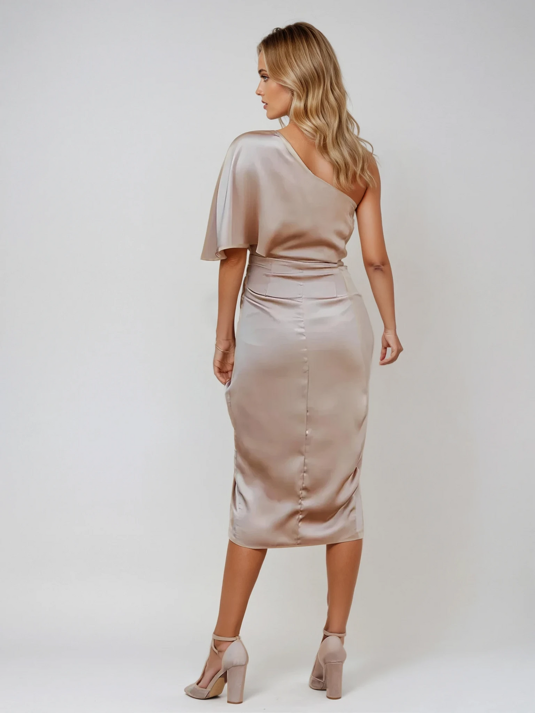 One-shoulder midi jurk dames | Elegante avondjurk met split | Chique feestjurk