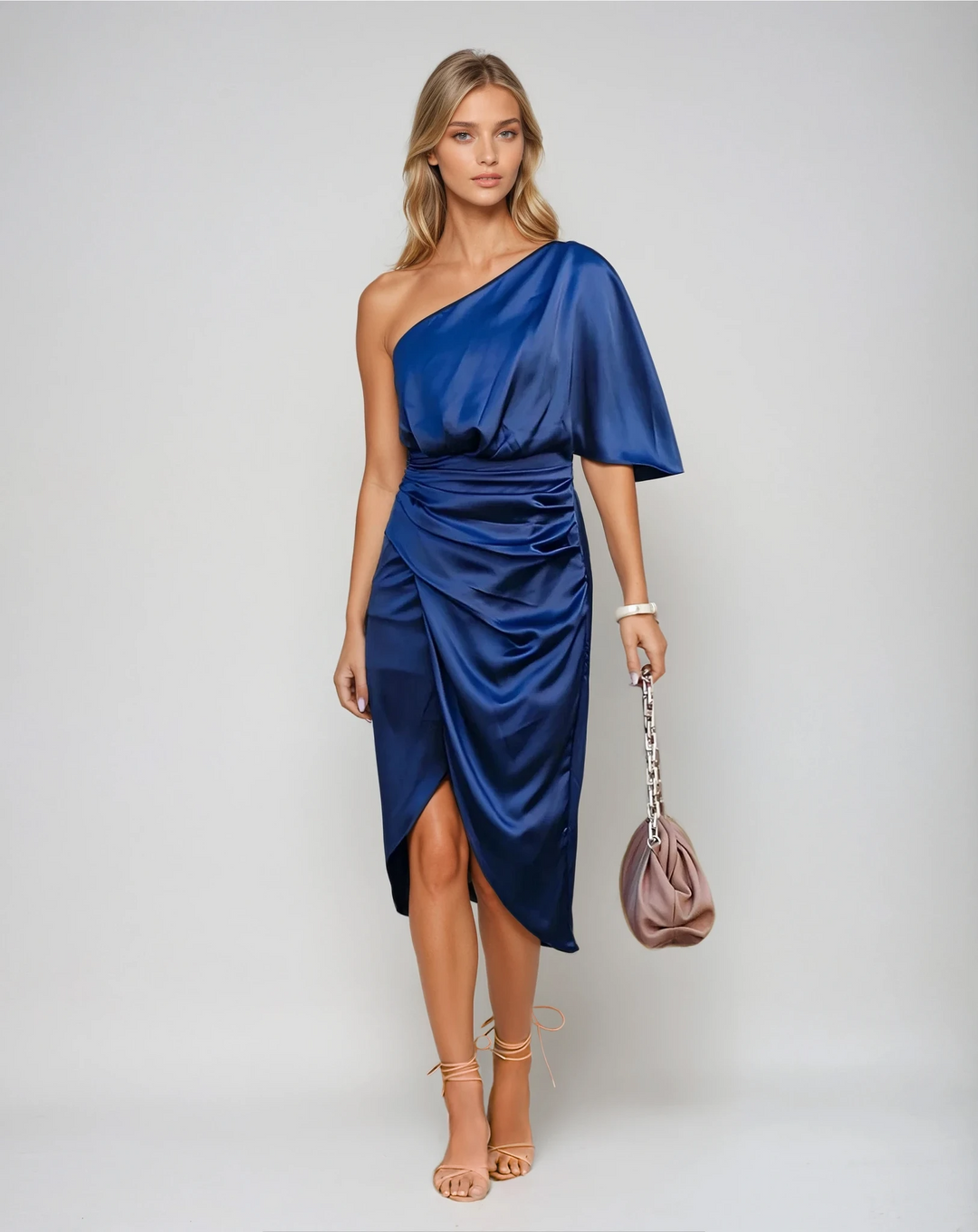 One-shoulder midi jurk dames | Elegante avondjurk met split | Chique feestjurk